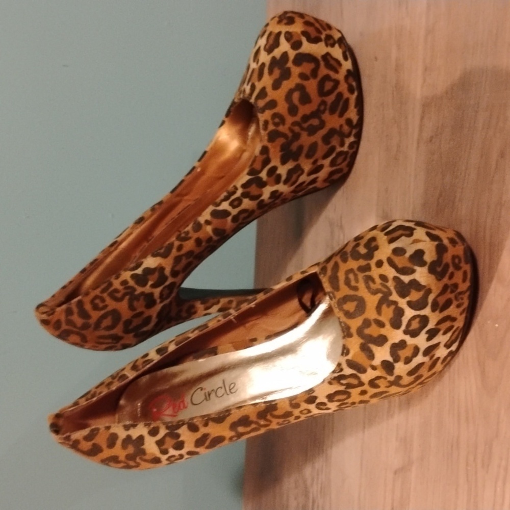 Red Circle Animal Print Platform Heels